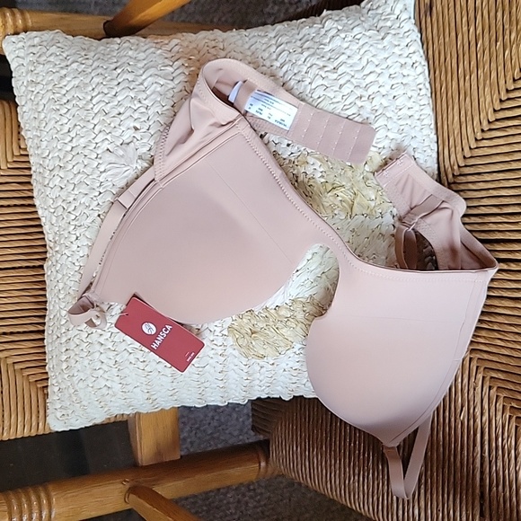 Hansca Deep Plunge Cleavage Enhancer Padded Wireless Push Up Bra, nude, 34D - Picture 4 of 11